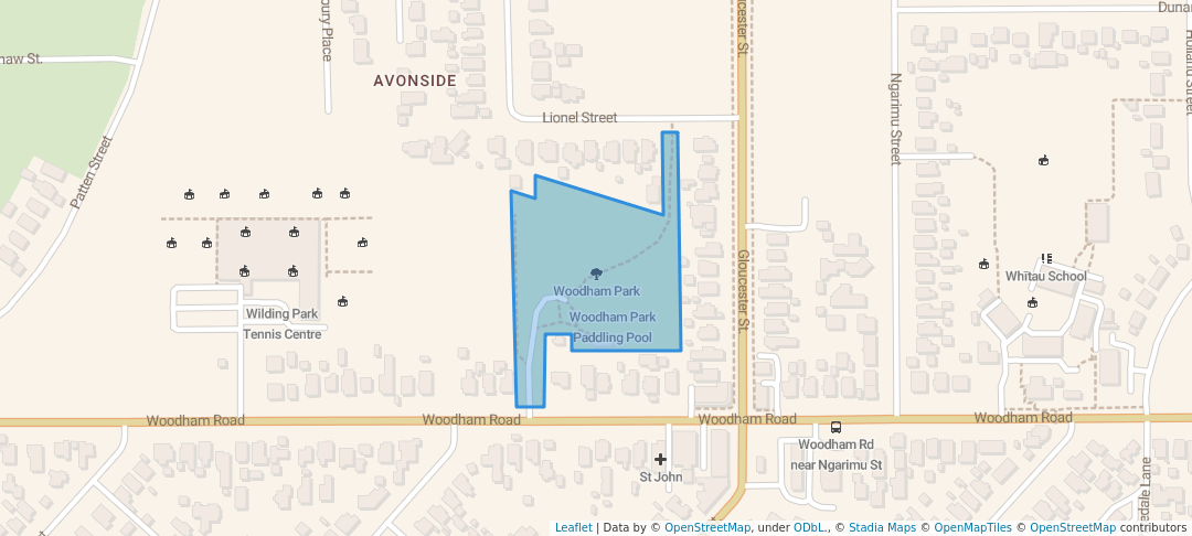 walking in Woodham Park map in Christchurch