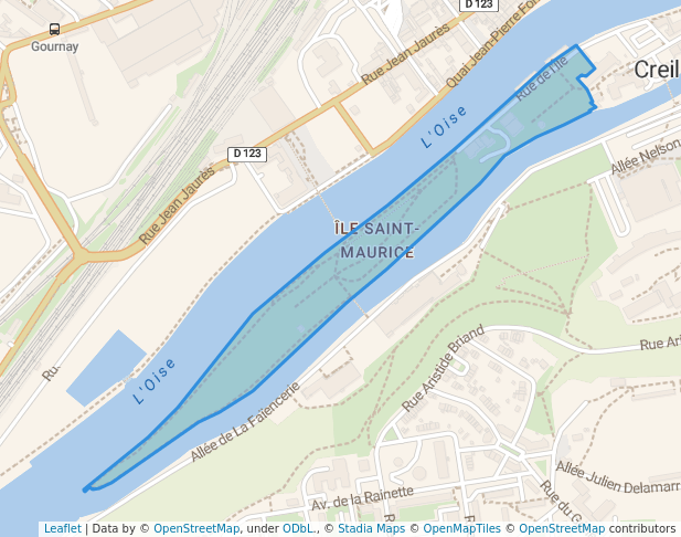 walking in Parc de l'Île Saint-Maurice map in Creil