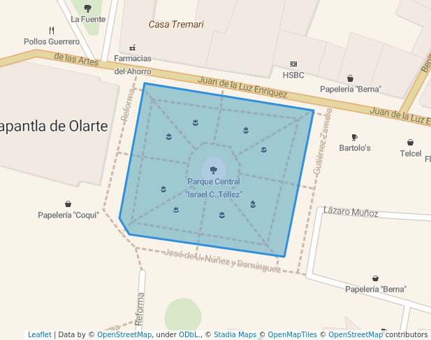 walking in Parque central "Israel C. Téllez" map in Papantla de Olarte