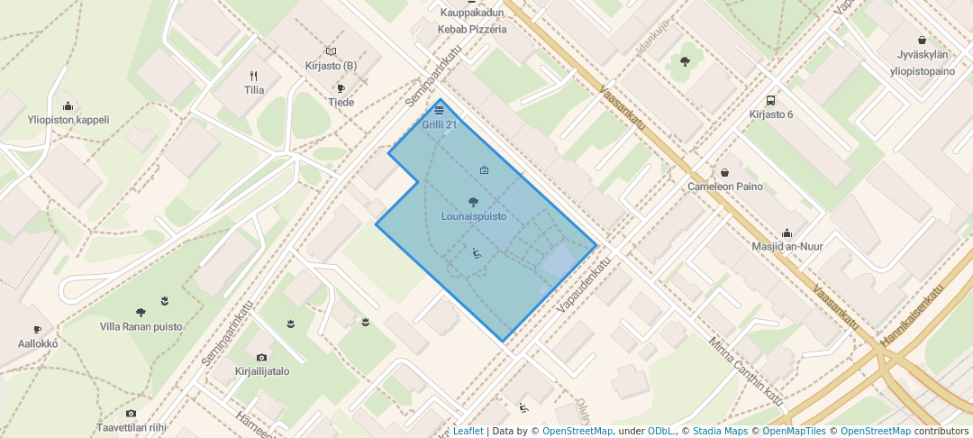 walking in Lounaispuisto map in Jyväskylä