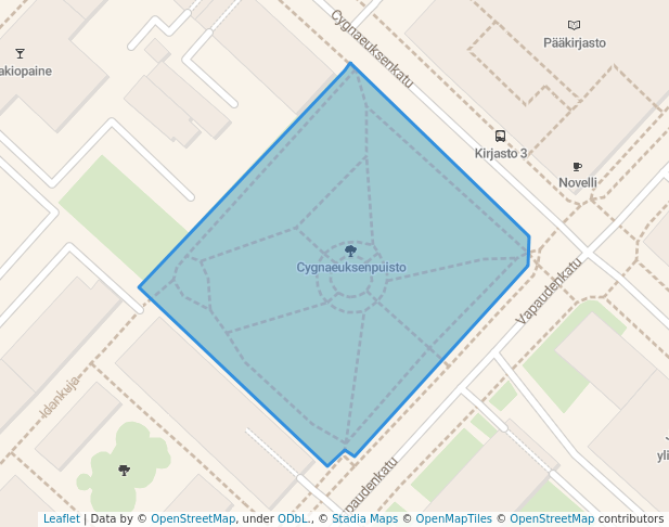 walking in Cygnaeuksenpuisto map in Jyväskylä