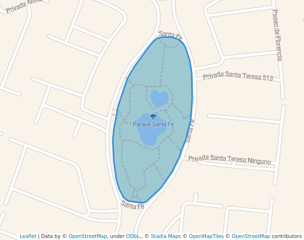 walking in Parque Santa Fe map in Juriquilla
