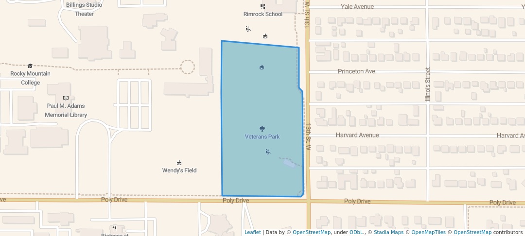walking in Veterans Park map in Billings