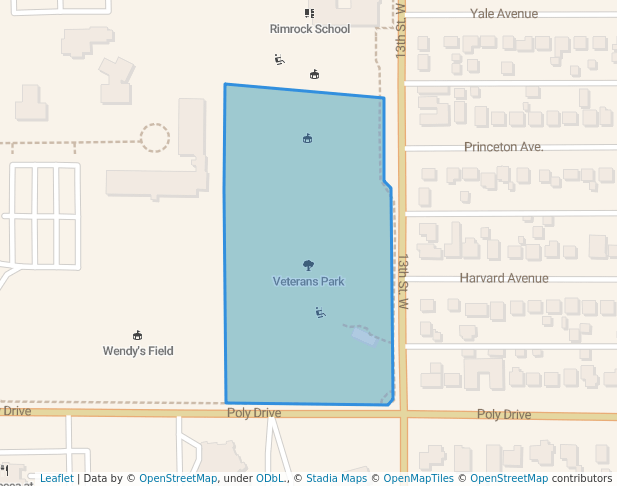 walking in Veterans Park map in Billings
