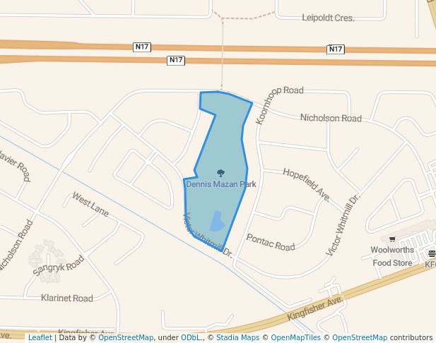 walking in Dennis Mazan Park map in Boksburg