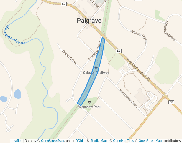 walking in Caledon Trailway map in Palgrave