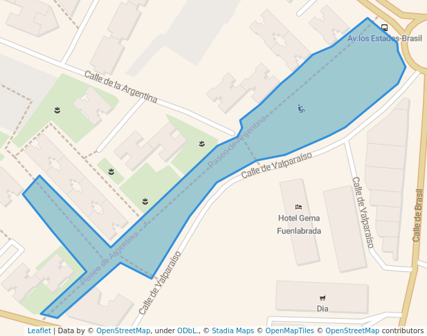 walking in Paseo de Argentina map in Fuenlabrada