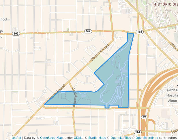 walking in Perkins Park map in Akron