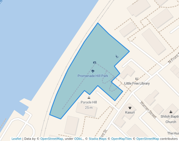 walking in Promenade Hill Park map in Hudson