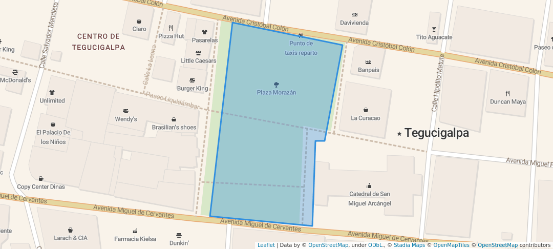 walking in Plaza Morazán map in Tegucigalpa