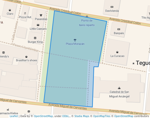 walking in Plaza Morazán map in Tegucigalpa