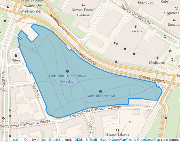 walking in Park Izabeli i Jarogniewa Drwęskich map in Poznań