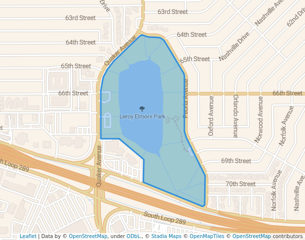 walking in Leroy Elmore Park map in Lubbock
