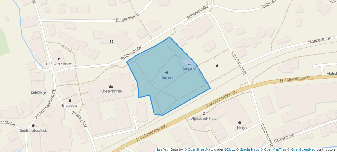 walking in Kurpark map in Alpirsbach