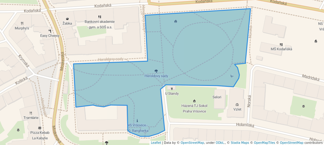 walking in Heroldovy sady map in Prague