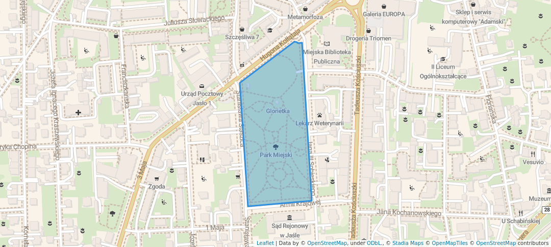 walking in Park Miejski map in Jasło