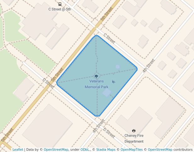 walking in Veterans Memorial Park map in Cheney