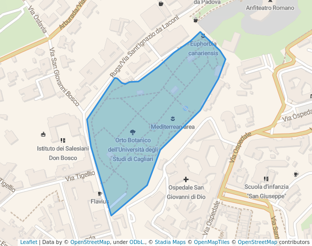 walking in Orto Botanico dell'Università degli Studi di Cagliari map in Cagliari