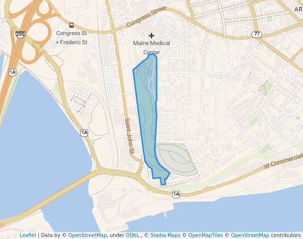 walking in Western Promenade map in Portland