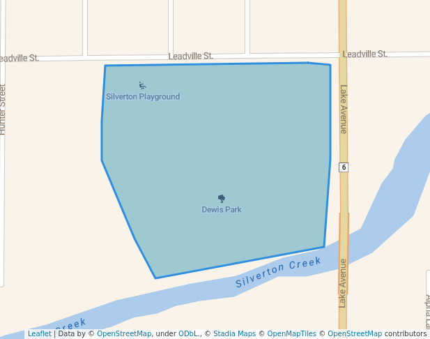 walking in Dewis Park map in Silverton