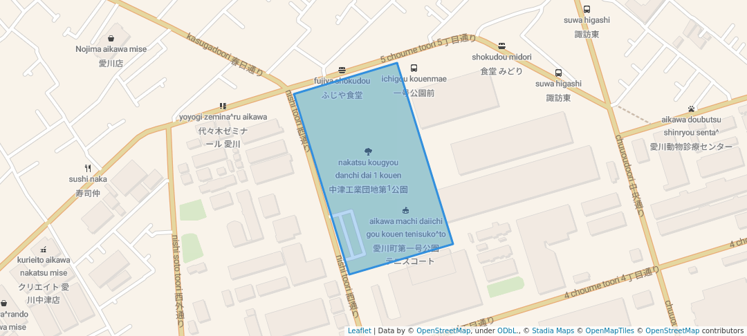 walking in 中津工業団地第1公園 map in Aikawa