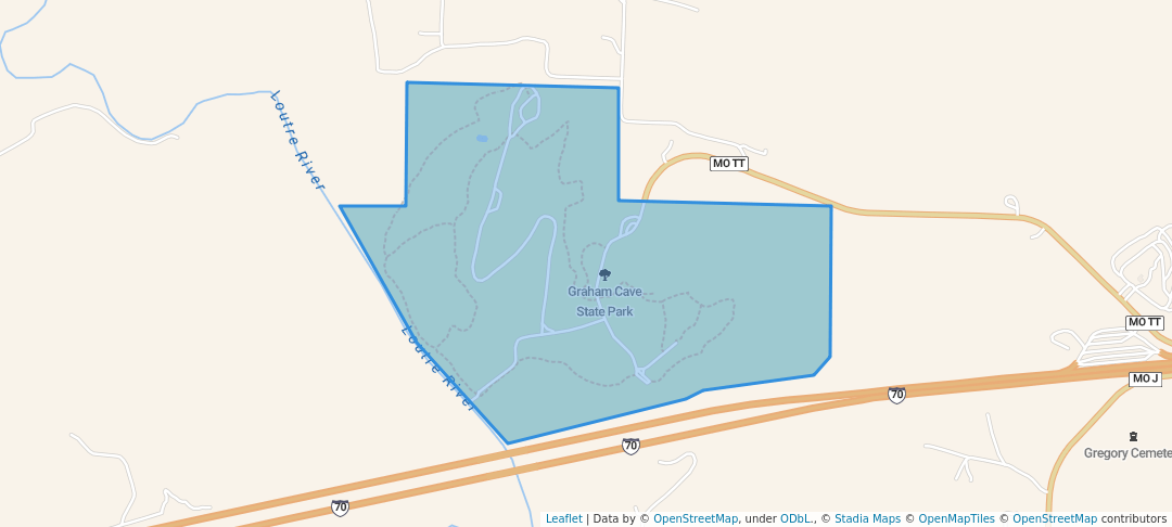 walking in Graham Cave State Park map in Montgomery City