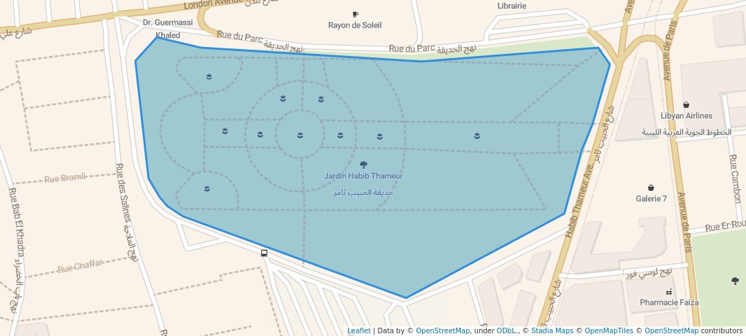 walking in حديقة الحبيب ثامر map in Tunis
