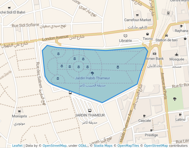 walking in حديقة الحبيب ثامر map in Tunis