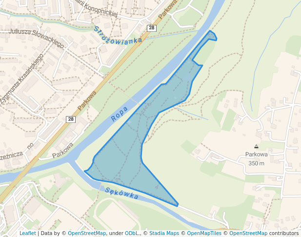 walking in Park Miejski im. Wojciecha Biechońskiego map in Gorlice