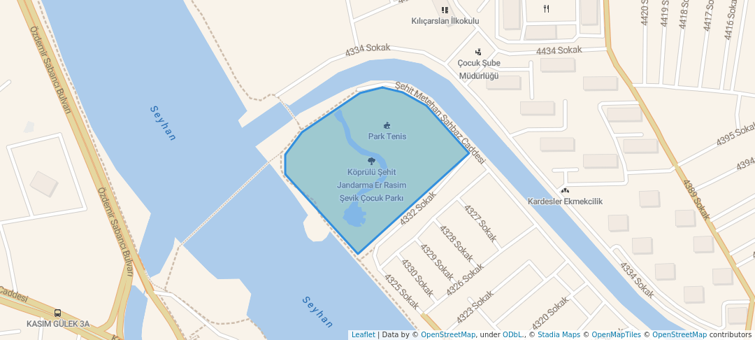 walking in Köprülü Şehit Jandarma Er Rasim Şevik Çocuk Parkı map in Adana