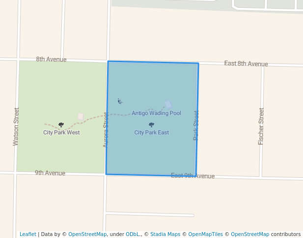 walking in City Park East map in Antigo