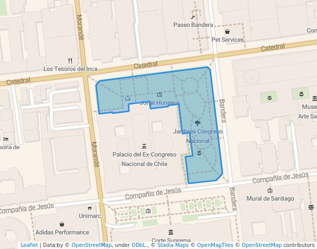 walking in Jardines Congreso Nacional map in Santiago