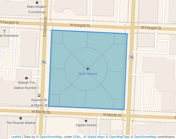 walking in Nash Square map in Raleigh