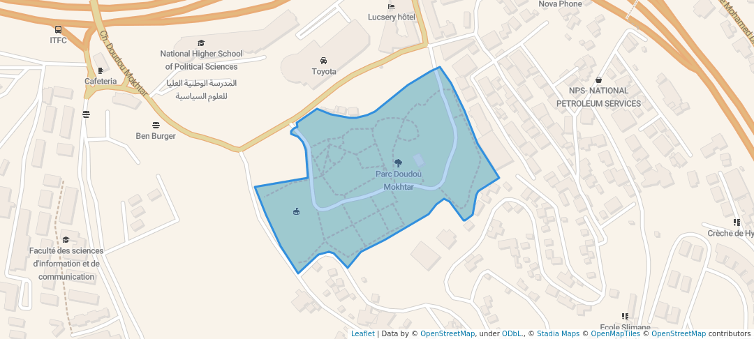 walking in Parc Doudou Mokhtar map in Ben Aknoun