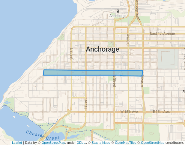 walking in Delaney Park Strip map in Anchorage