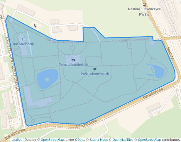 walking in Park Lubomirskich map in Przemyśl