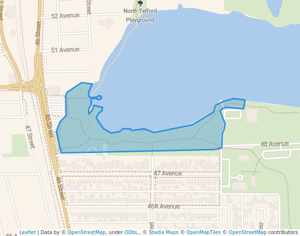 walking in Telford Park map in Leduc