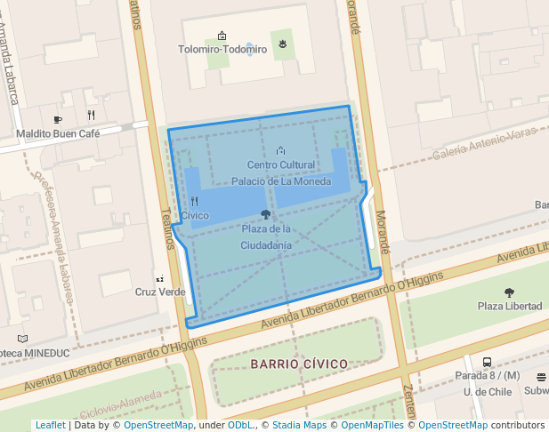 walking in Plaza de la Ciudadanía map in Santiago