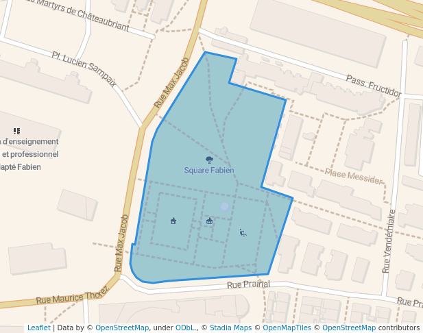 walking in Square Fabien map in Saint-Denis