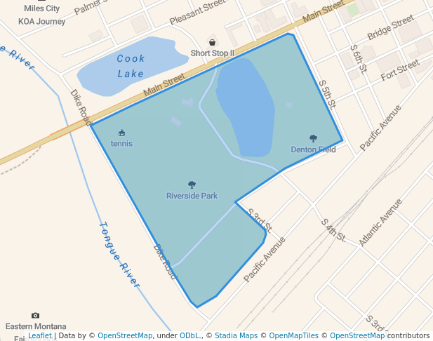 walking in Riverside Park map in Miles City