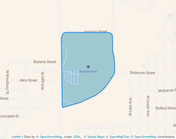 walking in Bender Park map in Miles City