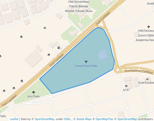 walking in Yunus Emre Parkı map in Çorum