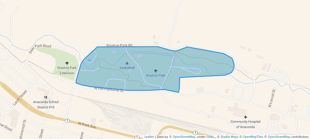 walking in Washoe Park map in Anaconda