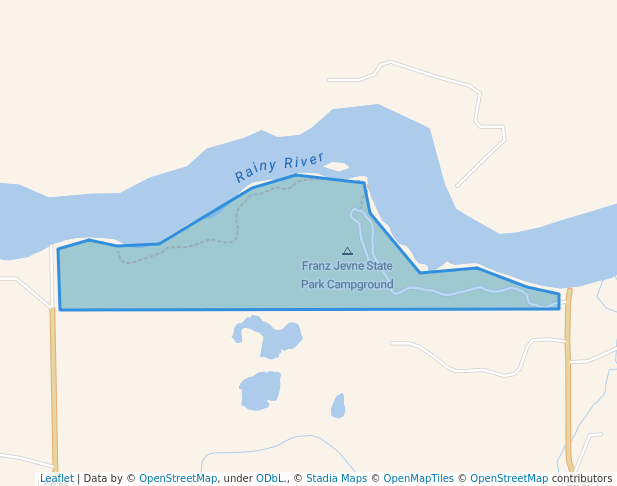 walking in Franz Jevne State Park map in Baudette
