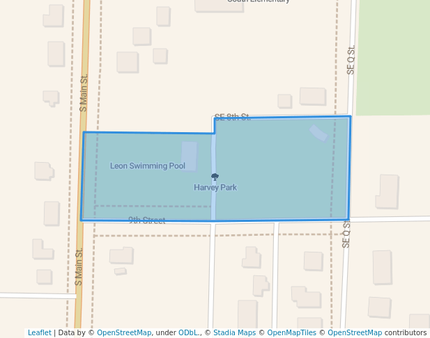 walking in Harvey Park map in Leon