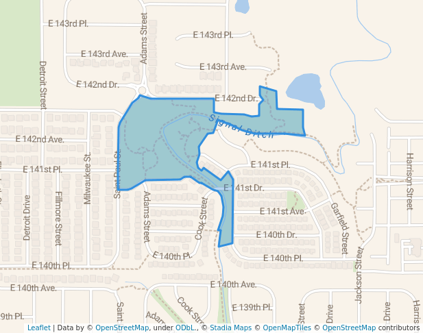 walking in Fallbrook Farms Park map in Thornton