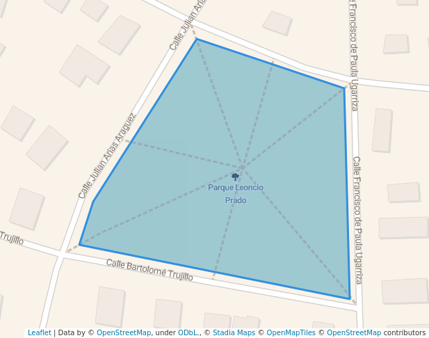 walking in Parque Leoncio Prado map in Miraflores