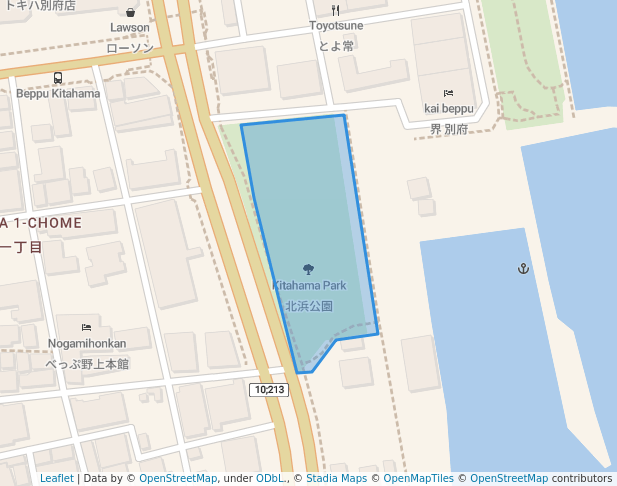 walking in Kitahama Park map in Beppu