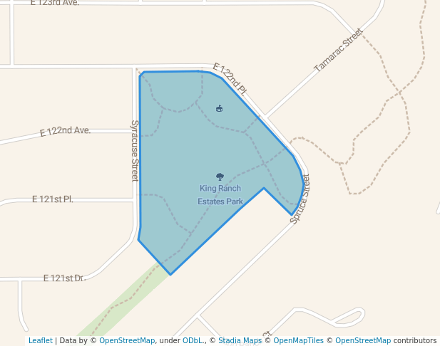 walking in King Ranch Estates Park map in Thornton