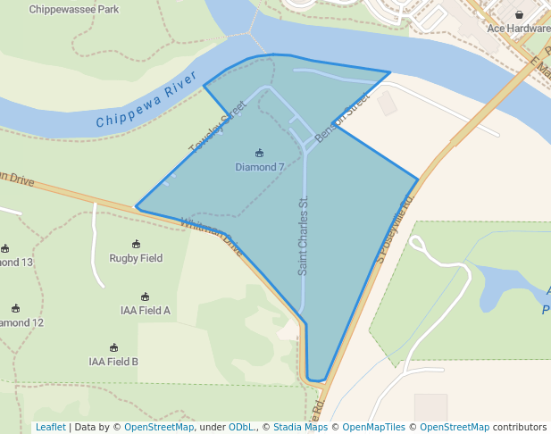 walking in Towsley Dike Park map in Midland